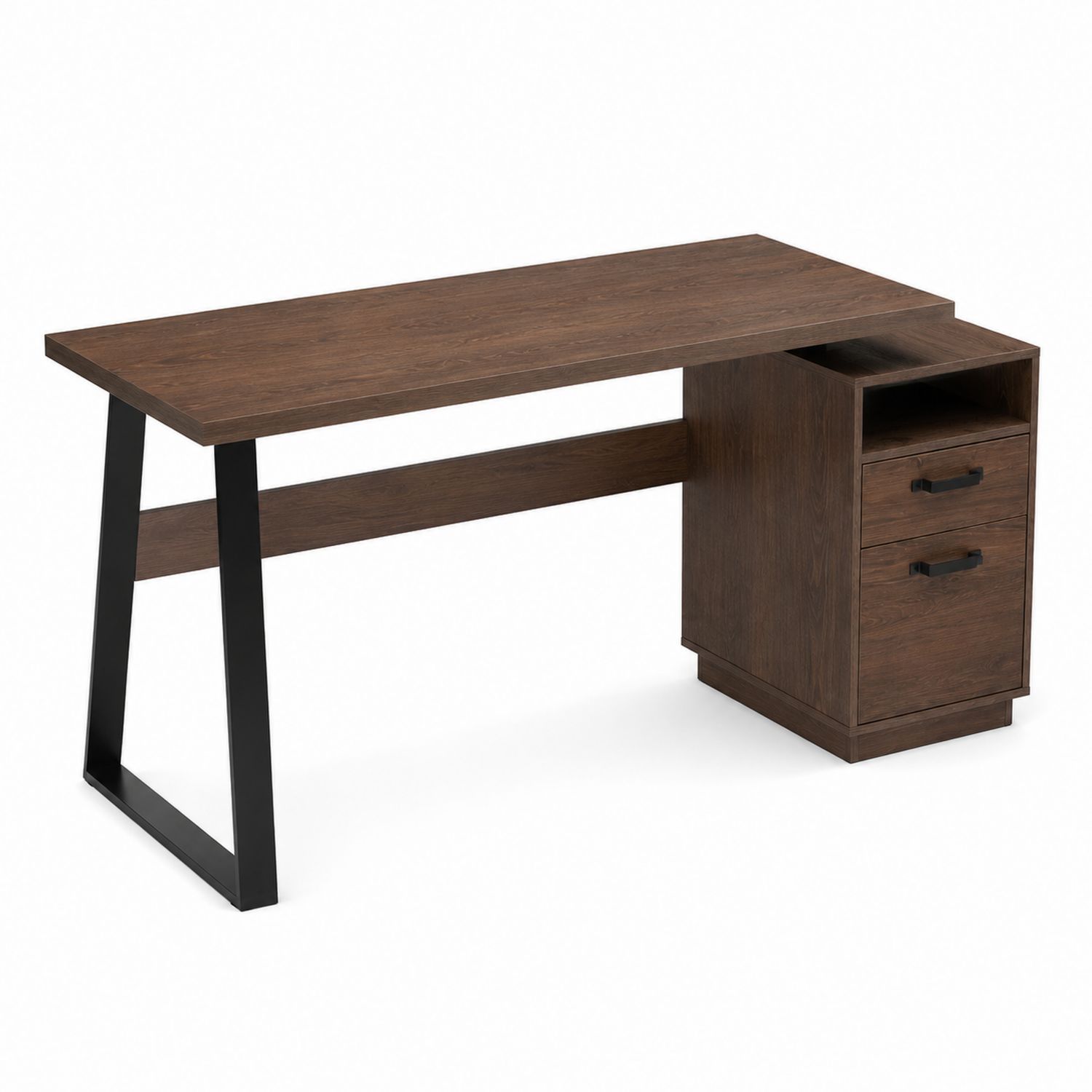 Holz Schreibtisch mit 2 Schubladen Braun Schwarz