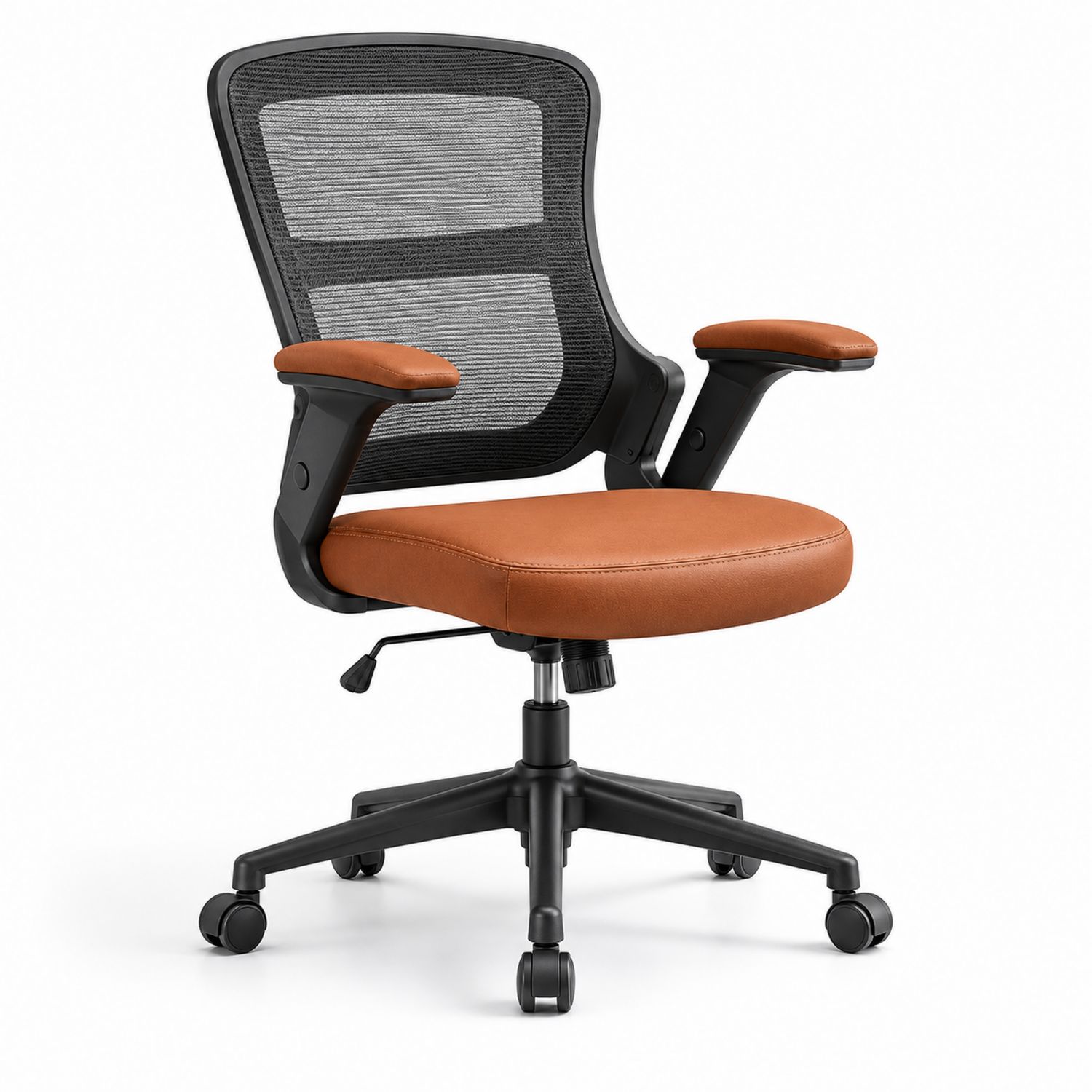 Bürostuhl mit Netzrücken und PU-Sitz, Drehbar, Höhenverstellbar, Schwarz/Braun