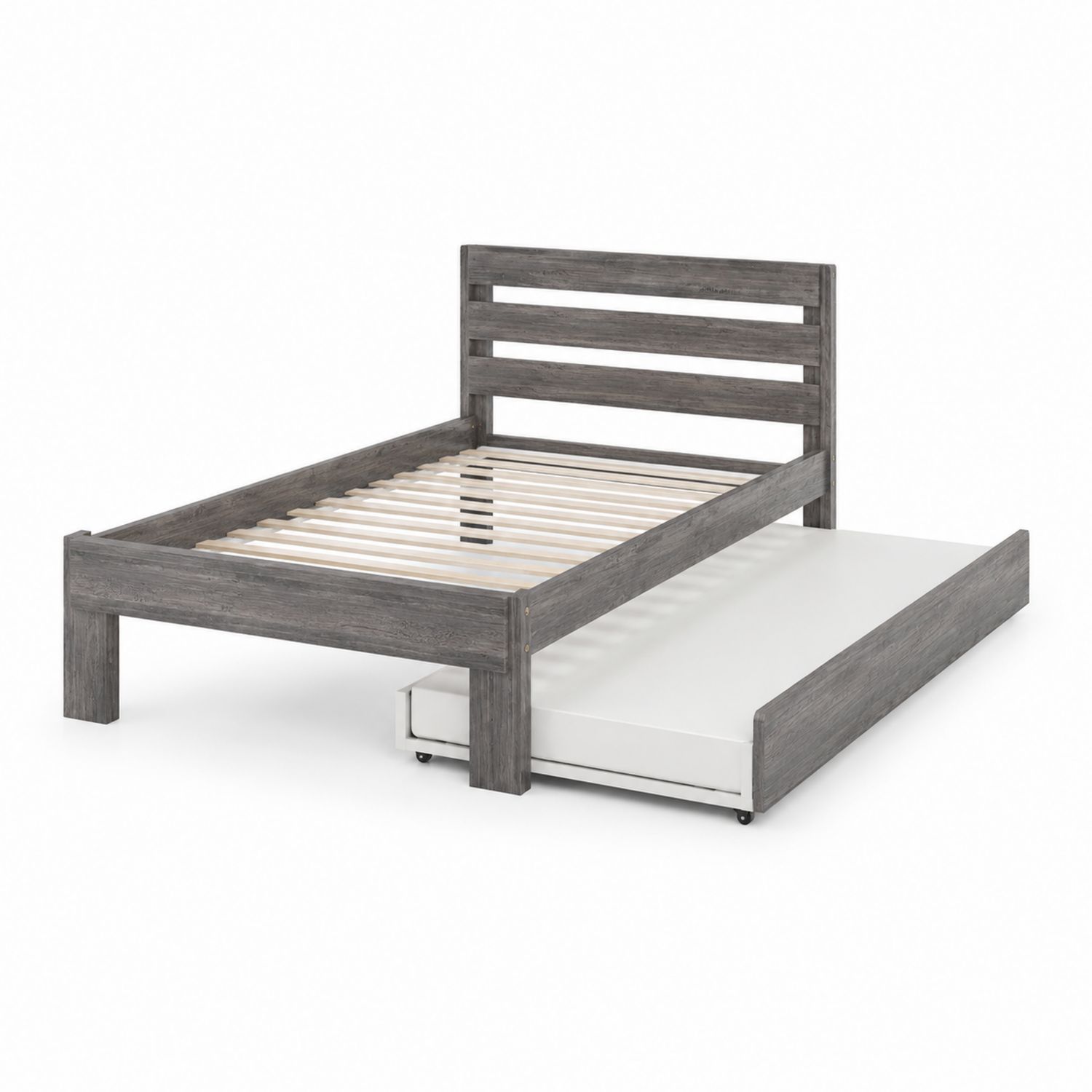 Holzbett mit Lattenrost und ausziehbarem Schubladenbett Grau 200x90 cm