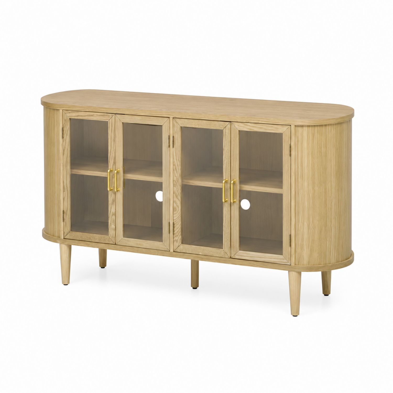 Sideboard Eiche Holz Sicherheitsglas Goldgriffe 150x40x80cm