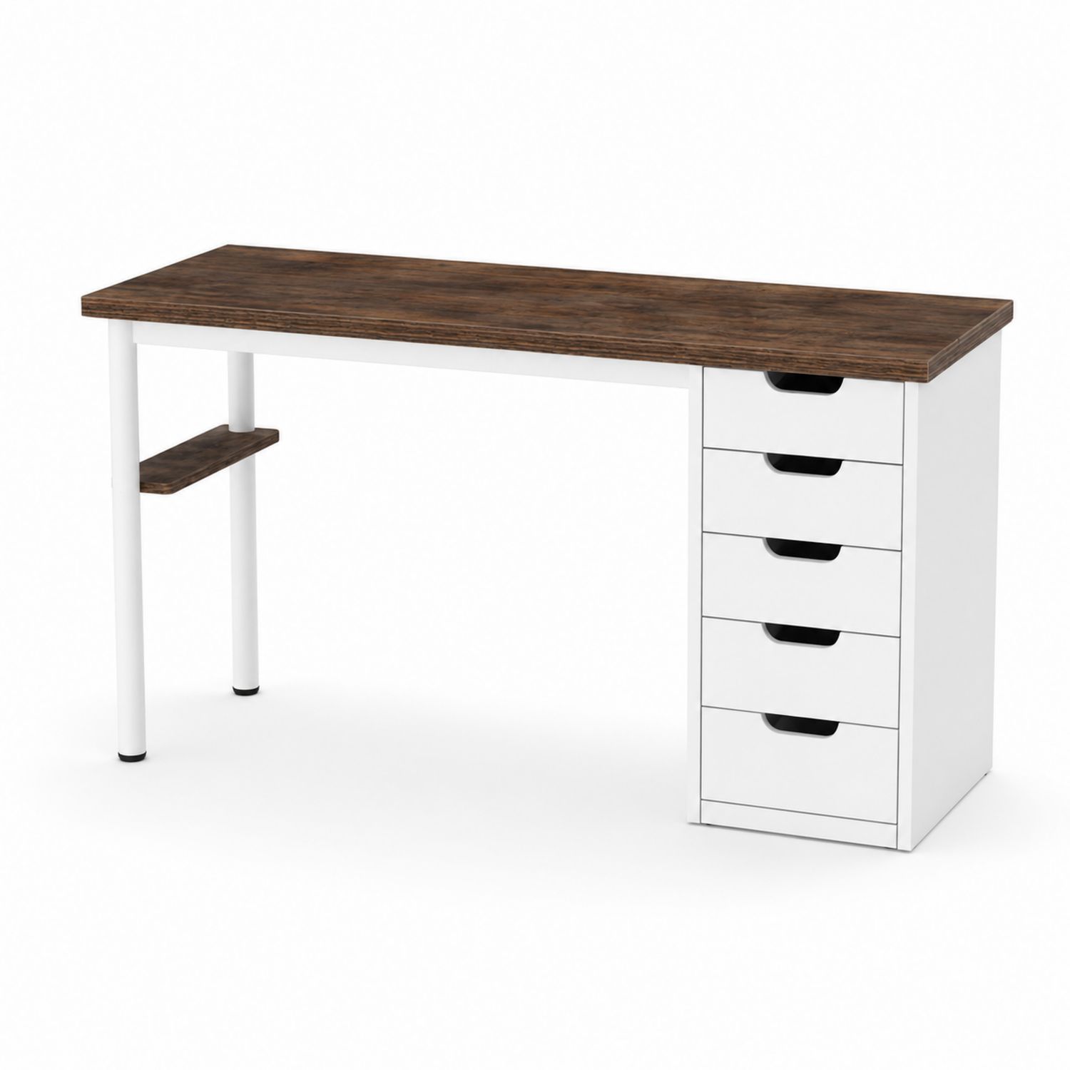 Schreibtisch mit Schubladen Holz/Metall Braun/Weiß