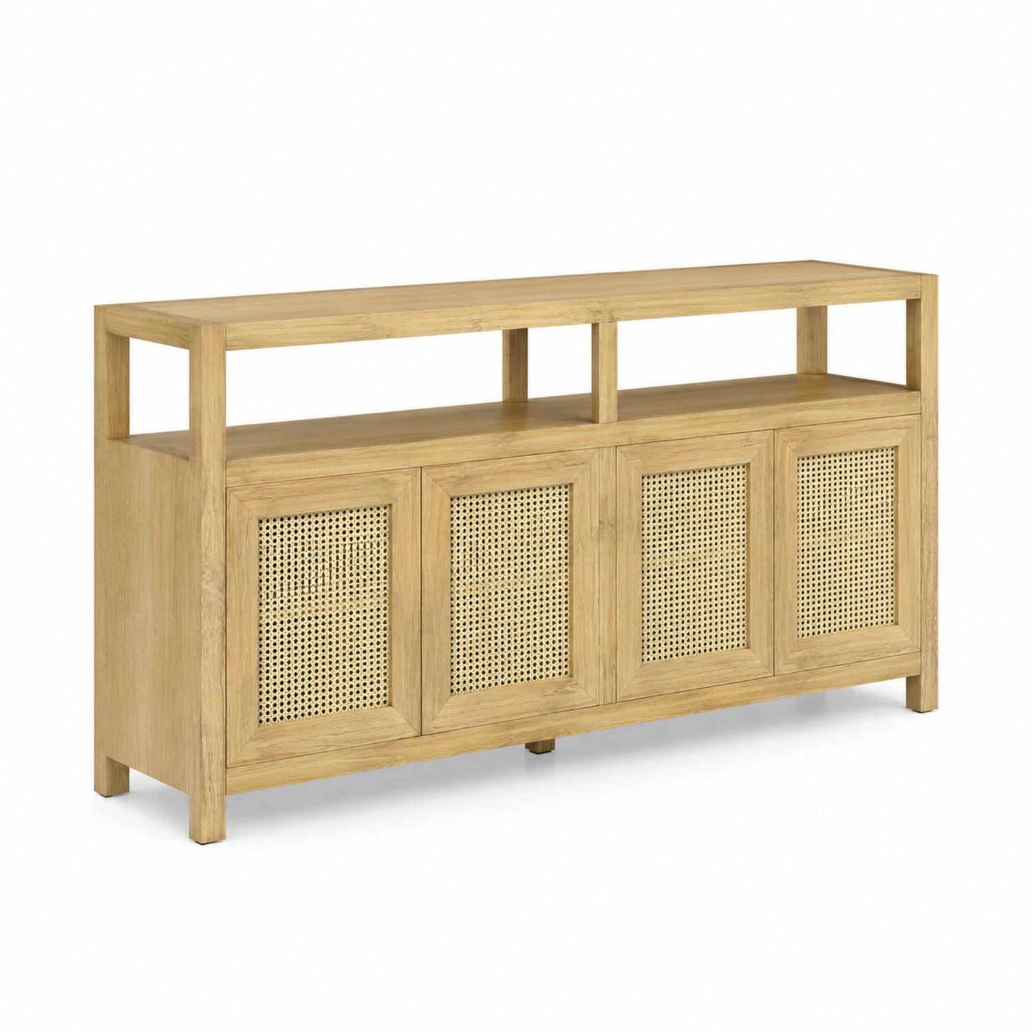 Sideboard aus Eichenholz mit Rattanpaneelen 160x40x75 cm Natur