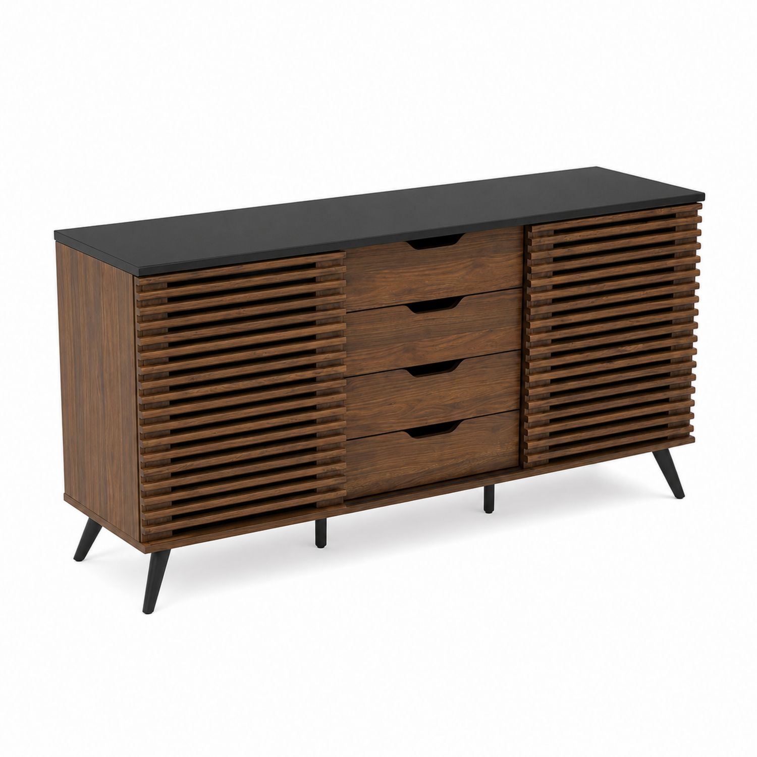Sideboard aus Walnussholz mit Metallbeinen Schwarzbraun