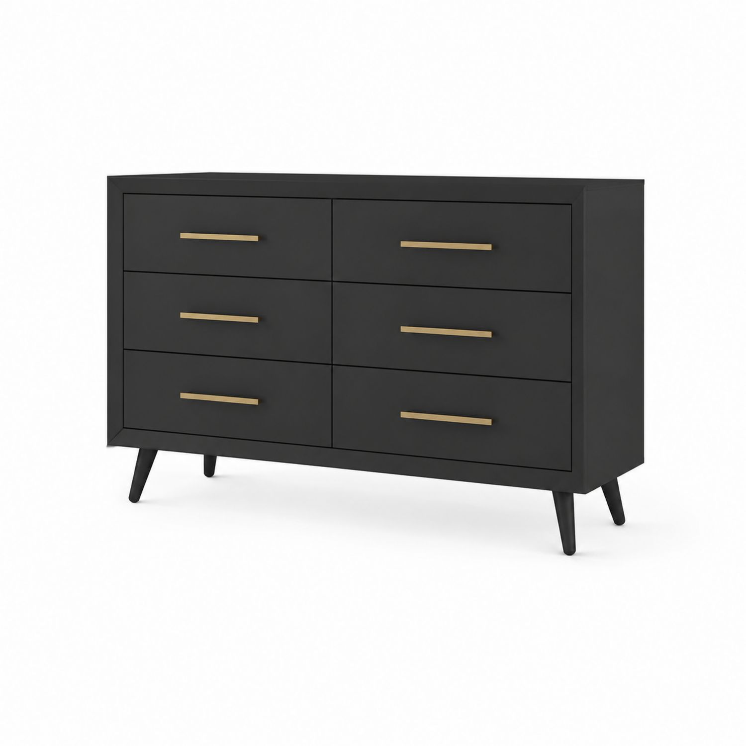 Schwarze MDF-Kommode mit 6 Schubladen und Metallgriffen