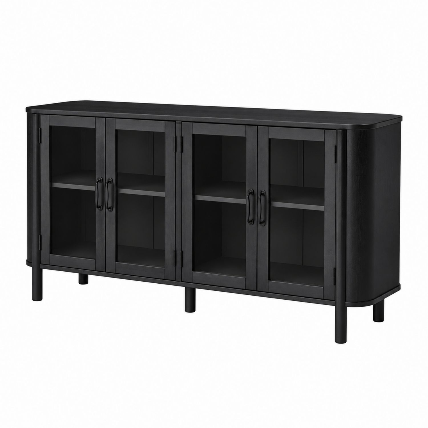 Schwarzes Sideboard mit Glasstüren aus MDF