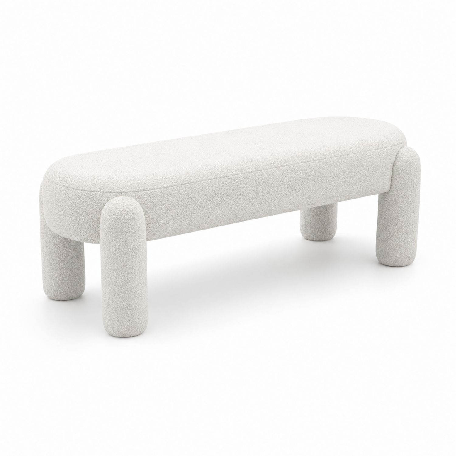 Gepolsterte Bank oval Bouclé-Stoff Weiß