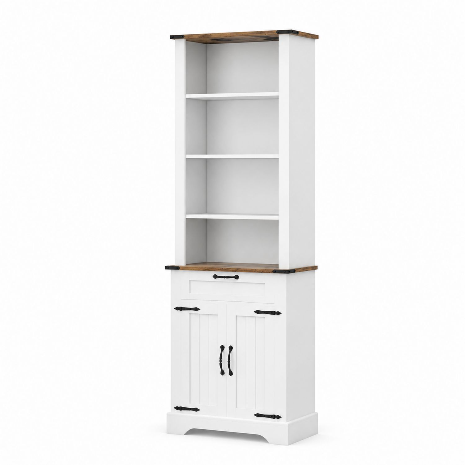 MDF Bücherregal mit Schrank Weiß Eiche und Metall
