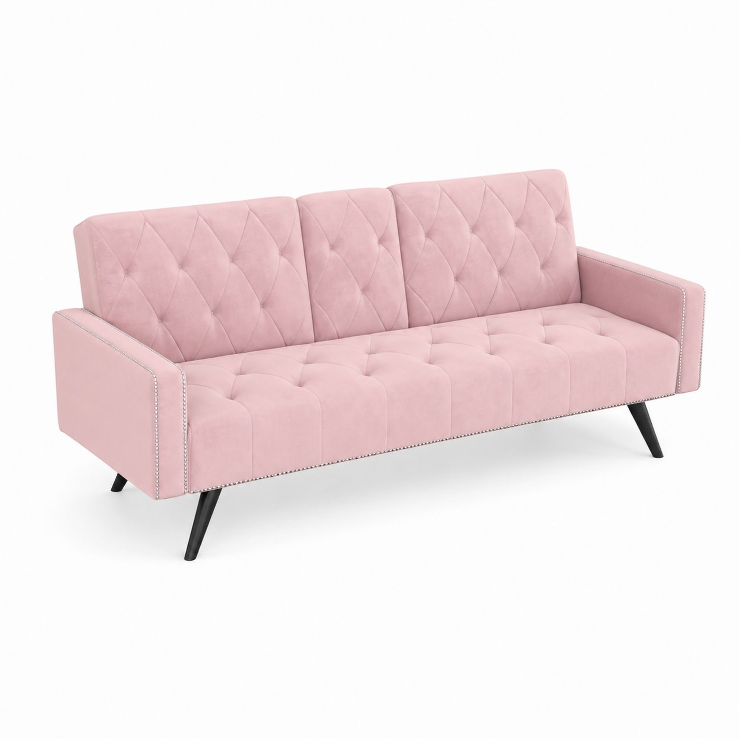 Sofa Dreisitzer Velours Rosa mit Kiefernholzbeinen