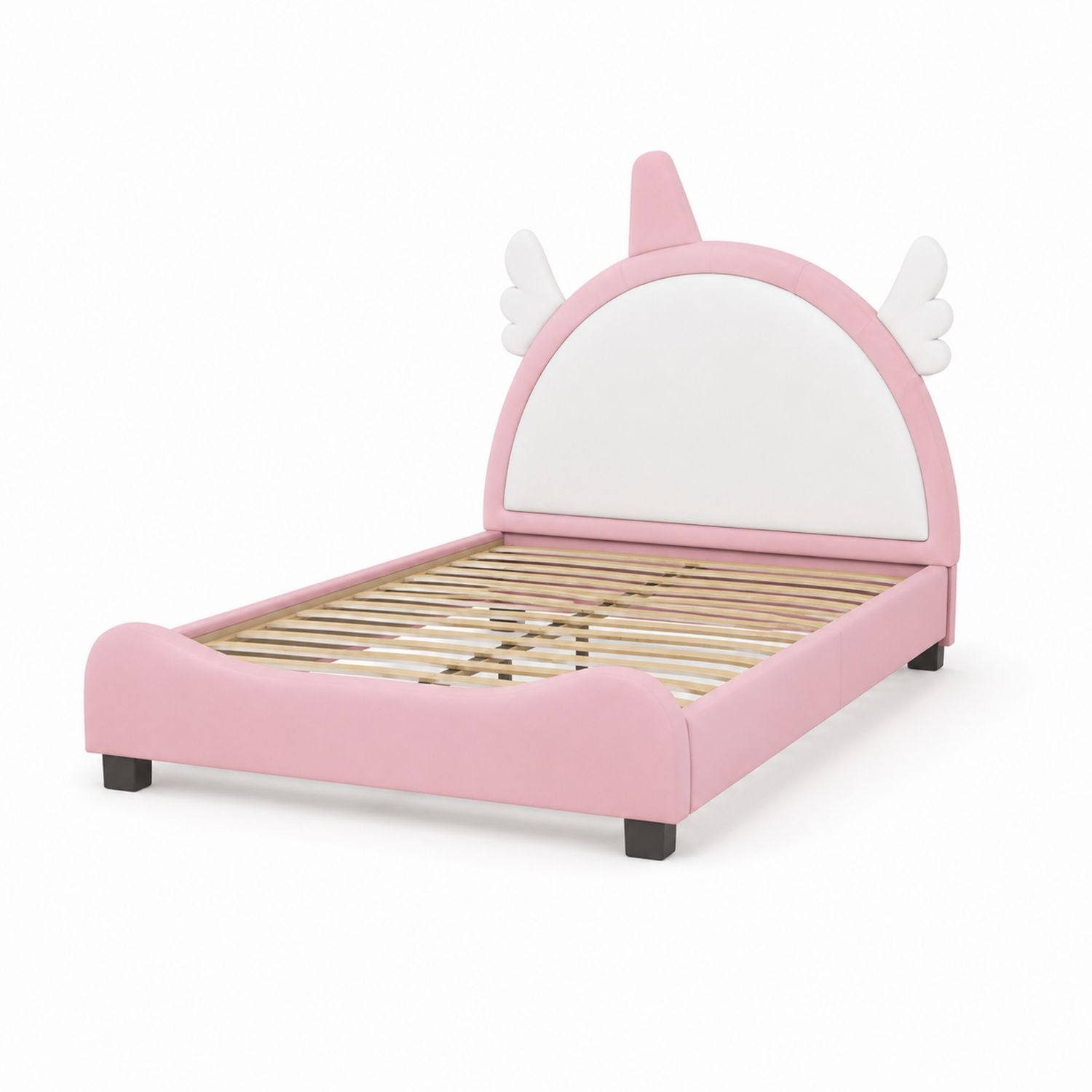 Kinderbett mit Flügeldesign Holz Polyester Rosa/Weiß