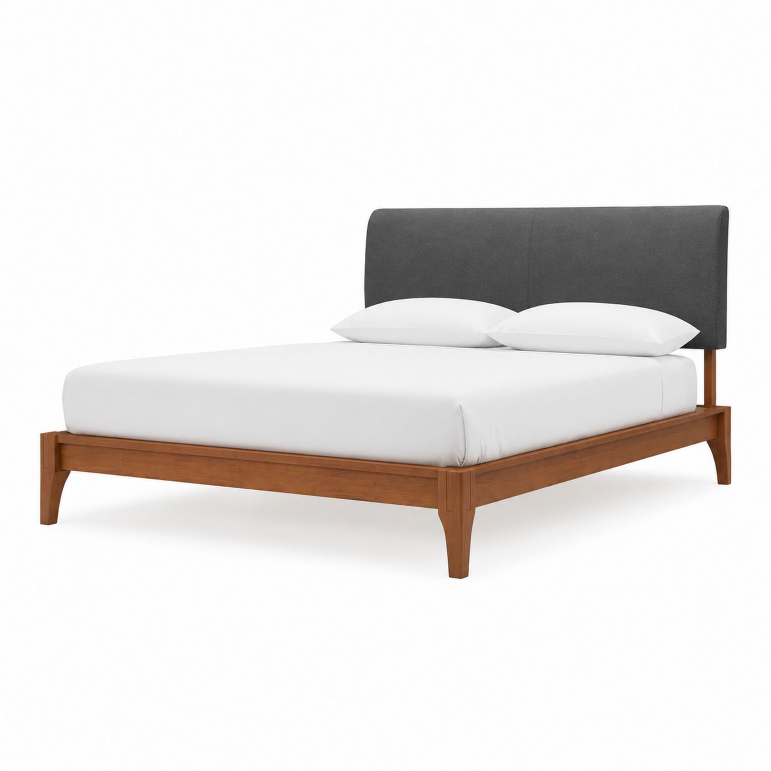 Doppelbett Massivholz mit Polyester Kopfteil Grau
