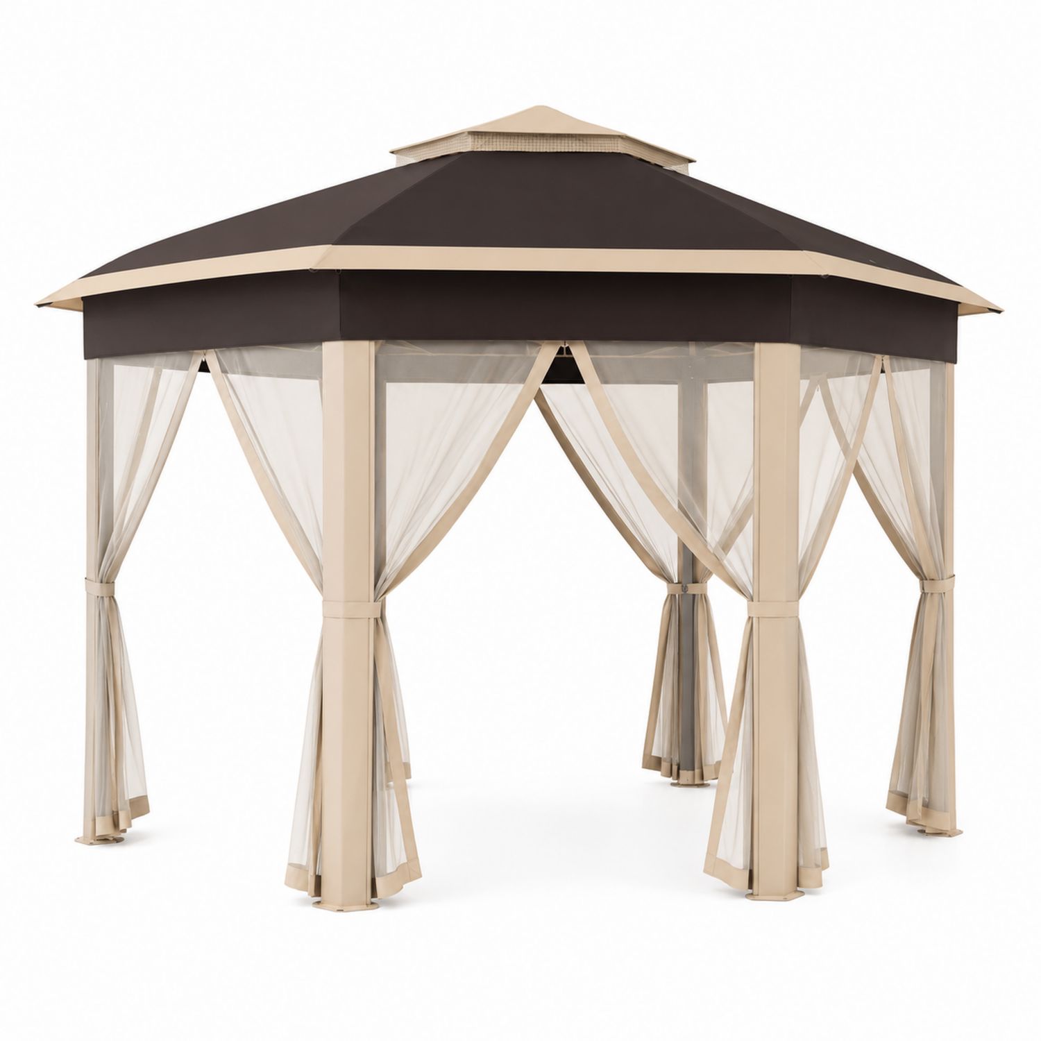 Gartenpavillon 3x3m Stahlrahmen Polyester Dach Braun/Beige