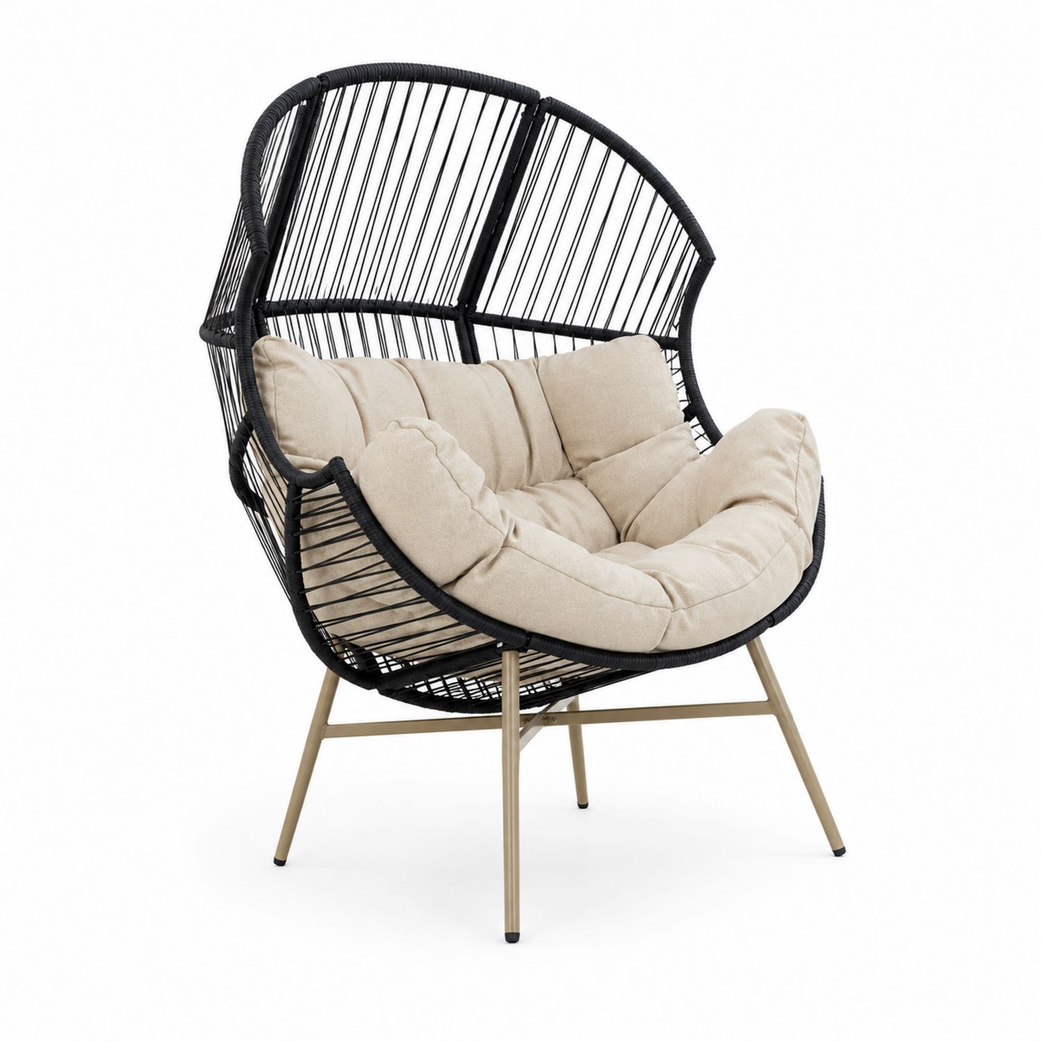 Outdoor-Stuhl Metall Leinenkissen Schwarz/Beige