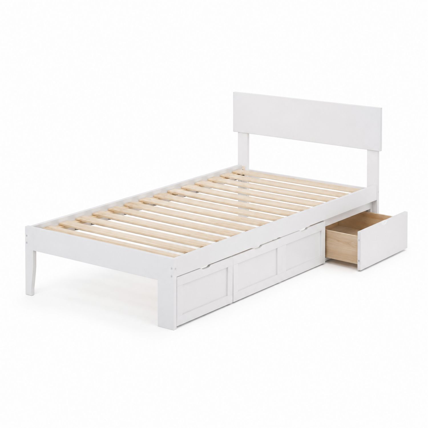 Einzelbett mit Schubladen aus Kiefernholz Weiß 200x90 cm
