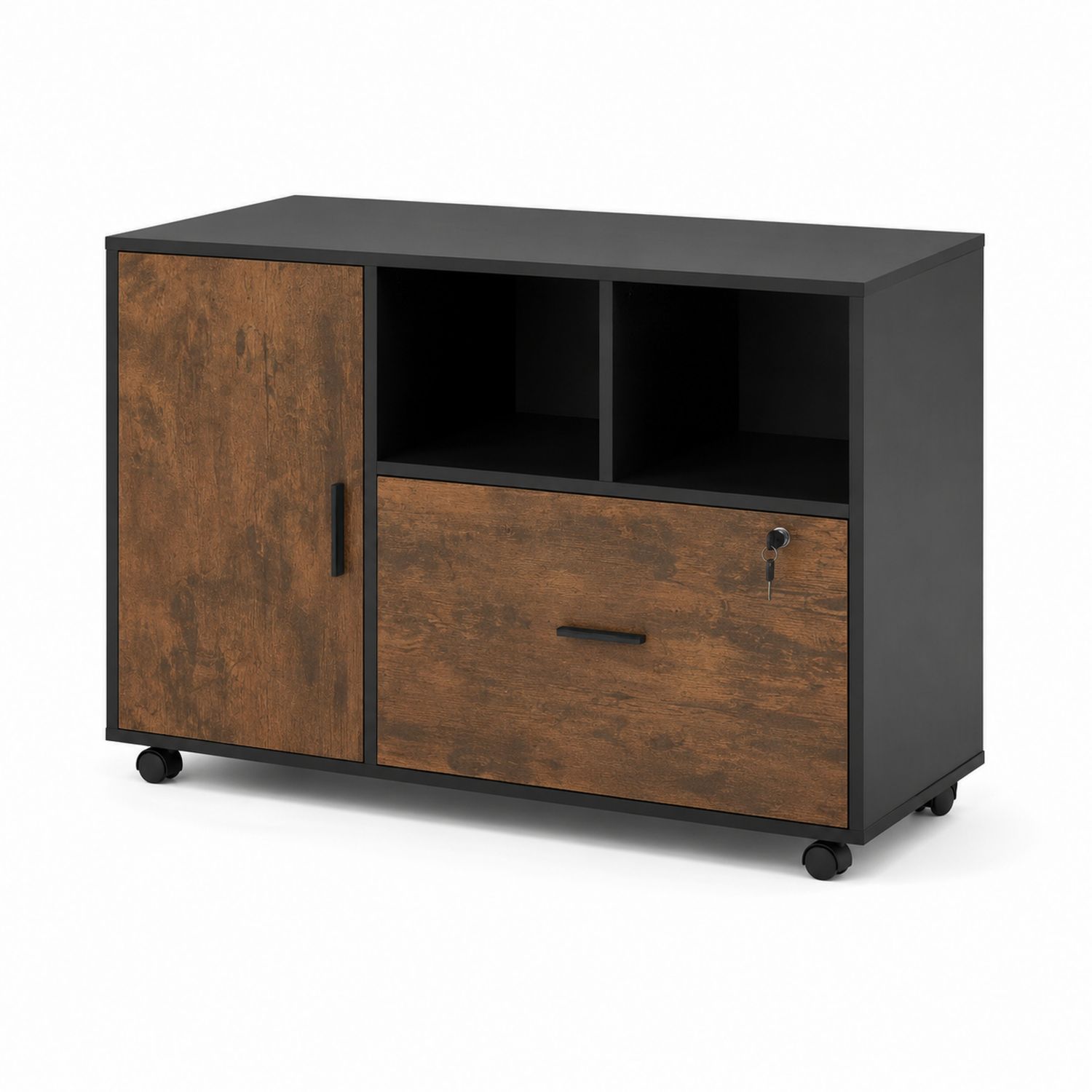 Aktenschrank mit Rollen Spanplatte Schwarz/Braun 75x40x75 cm