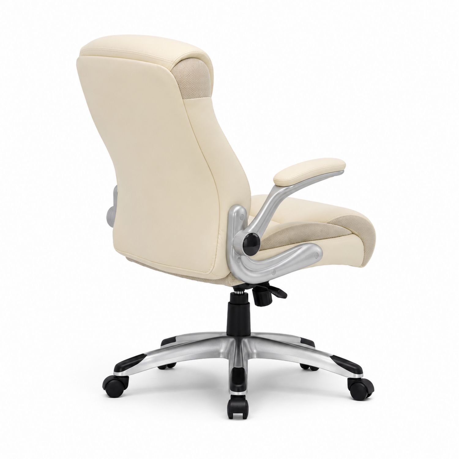Bürostuhl mit hoher Rückenlehne aus Kunstleder und Aluminium Beige
