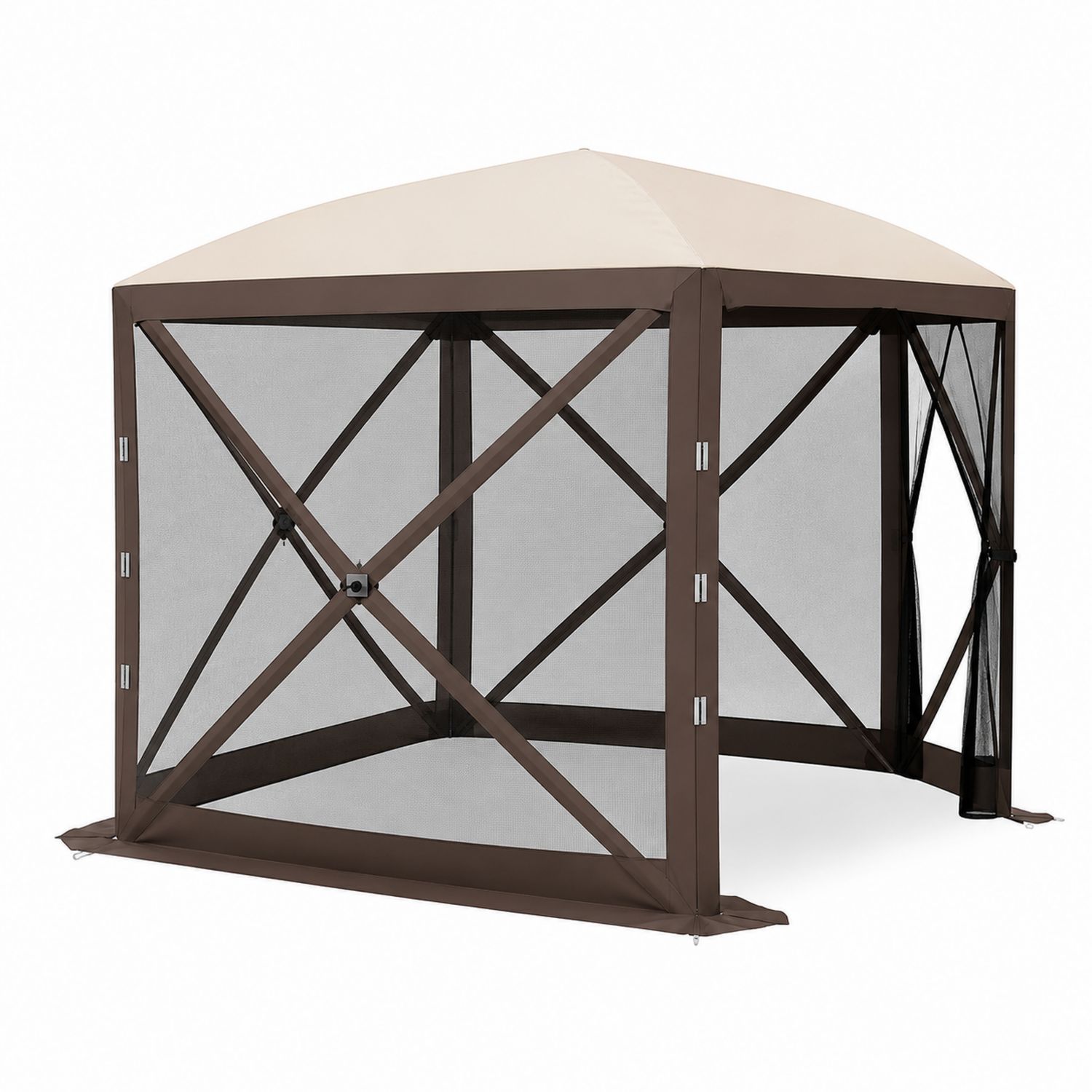 Sechseckiger Pavillon aus Polyester und Stahl 250x250x260 cm Braun/Beige