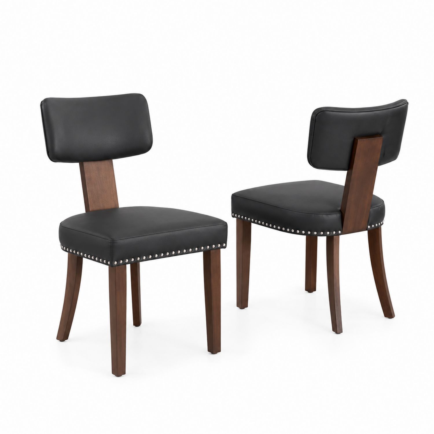2er Set Stühle, Holzrahmen, Schwarzes PU-Leder