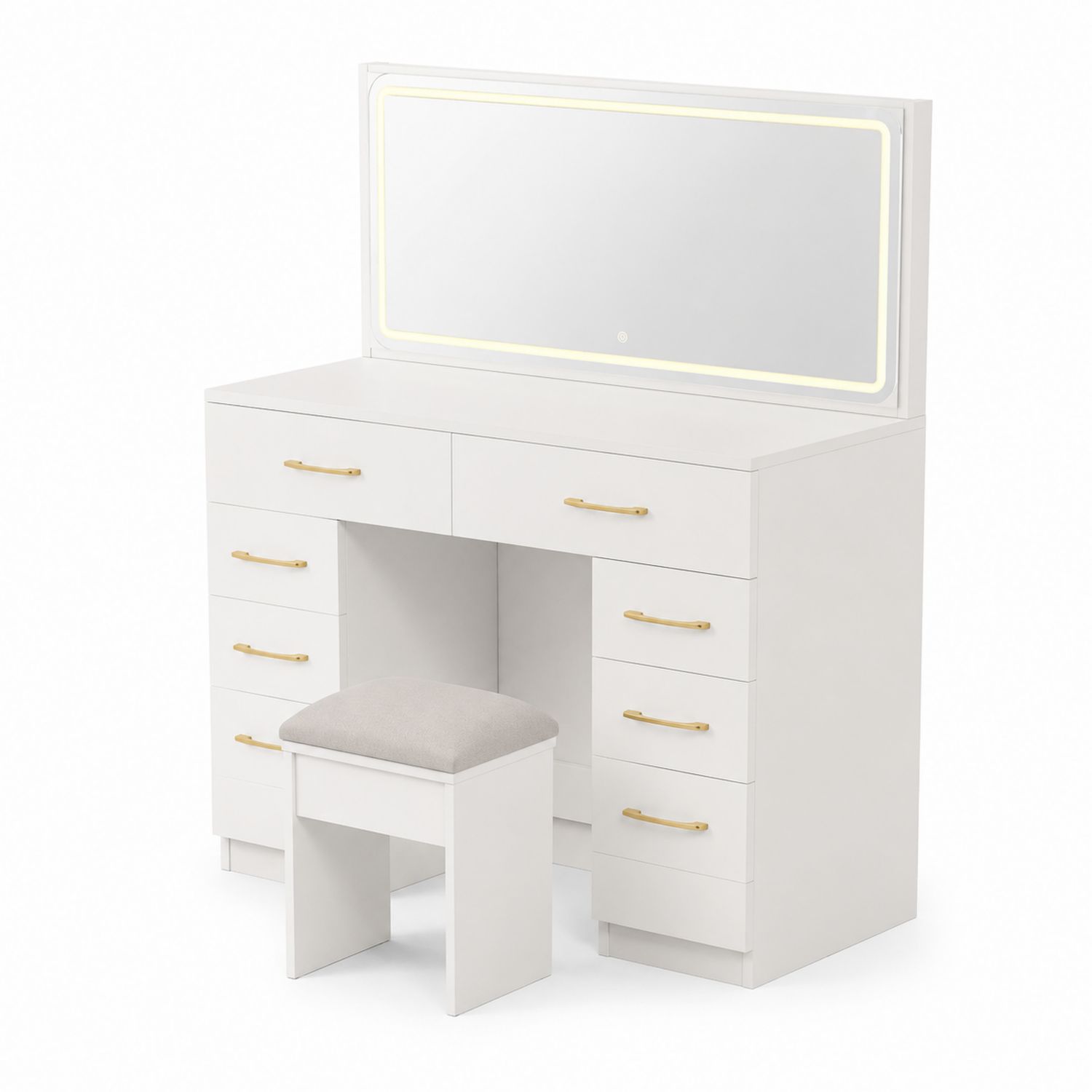 Schminktisch-Set mit LED-Spiegel Weiß MDF