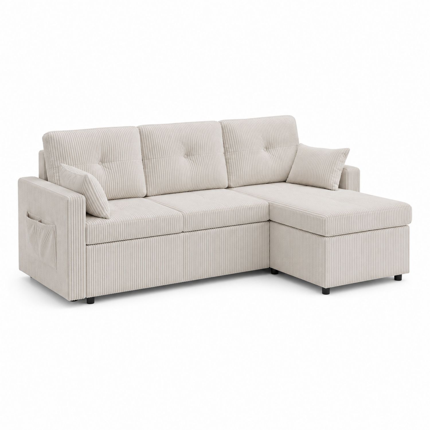 Ecksofa mit Schlaffunktion L-Form aus Kordstoff Beige