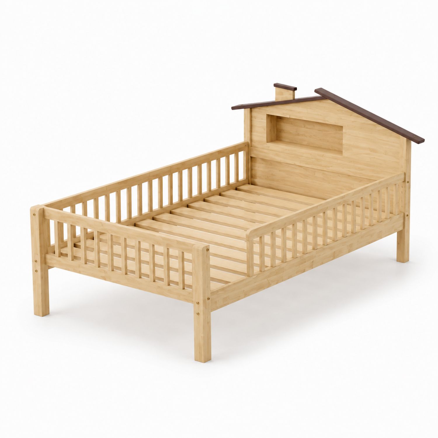Kinderbett aus Kiefernholz im Hausdesign 200x90 cm Natur/Braun