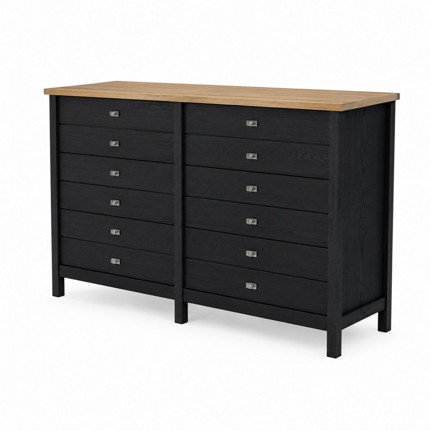 Kommode aus MDF mit Eichenfurnier und 12 Schubladen, Schwarz/Eiche