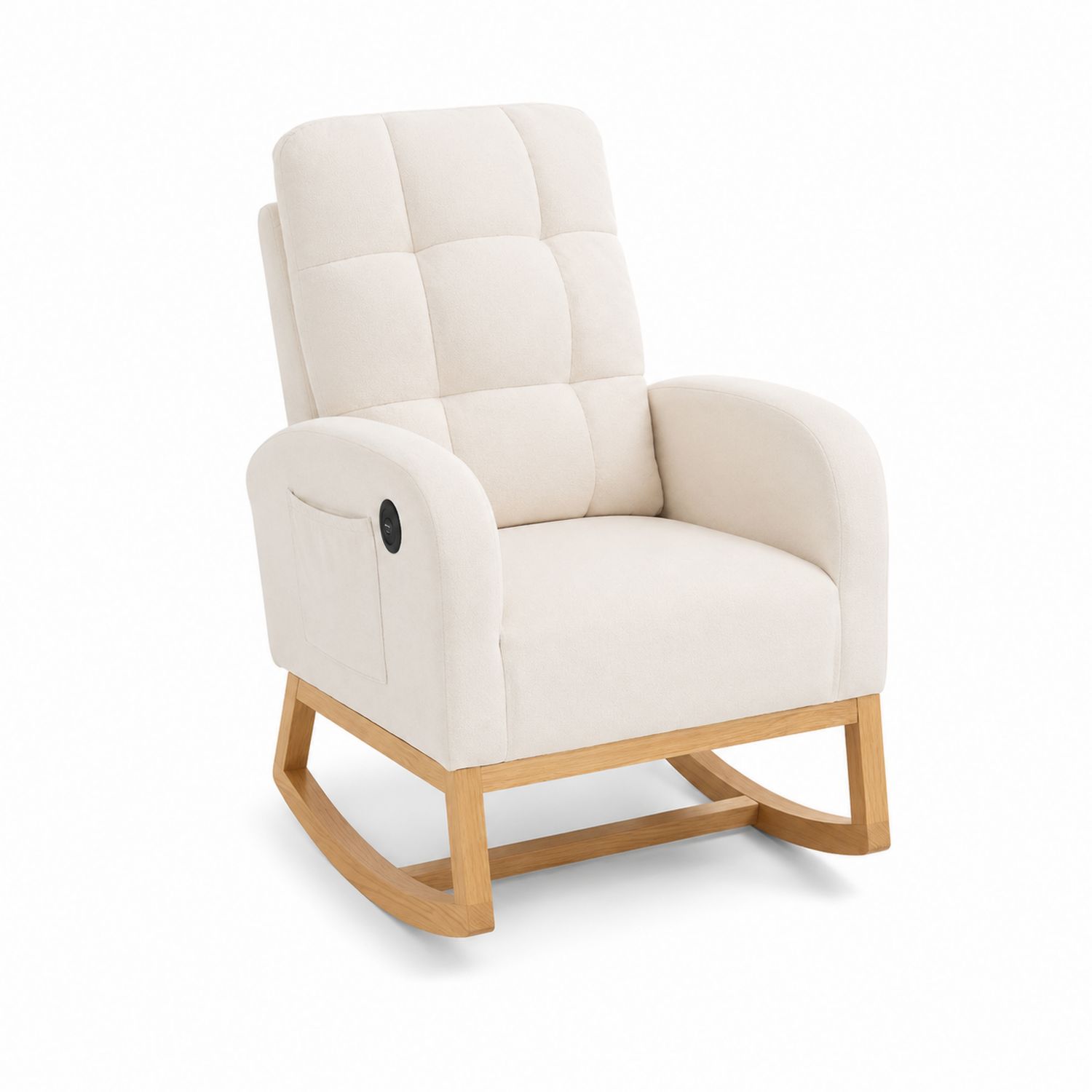 Schaukelstuhl aus Holz mit Stoff in Beige, 80 cm Höhe