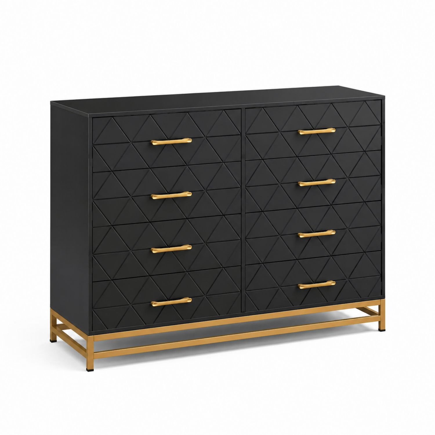 Cassettiera 6 cassetti in legno MDF nero con maniglie in metallo dorato-Lumveron