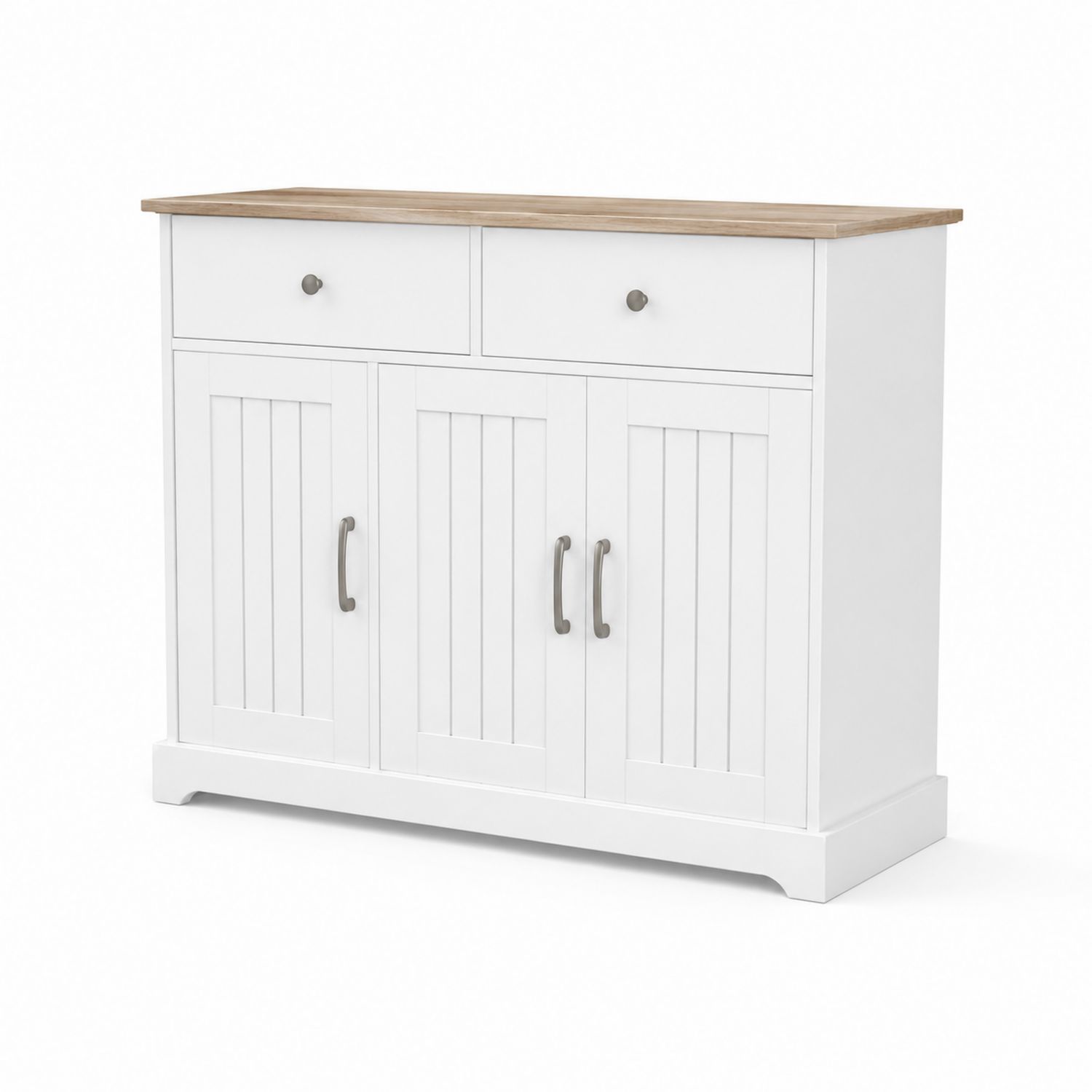Credenza per cucina con 2 cassetti e 3 ante in legno MDF e compensato Bianco e Marrone chiaro-Lumveron