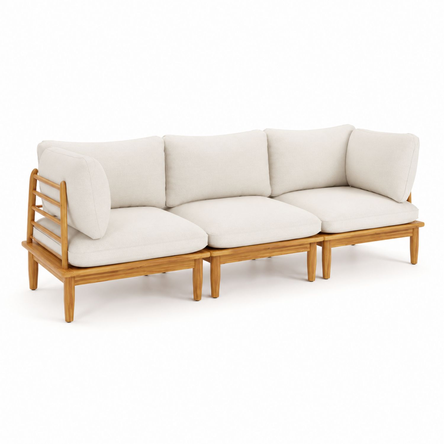 Divano modulare in teak con cuscini in tessuto-Lumveron