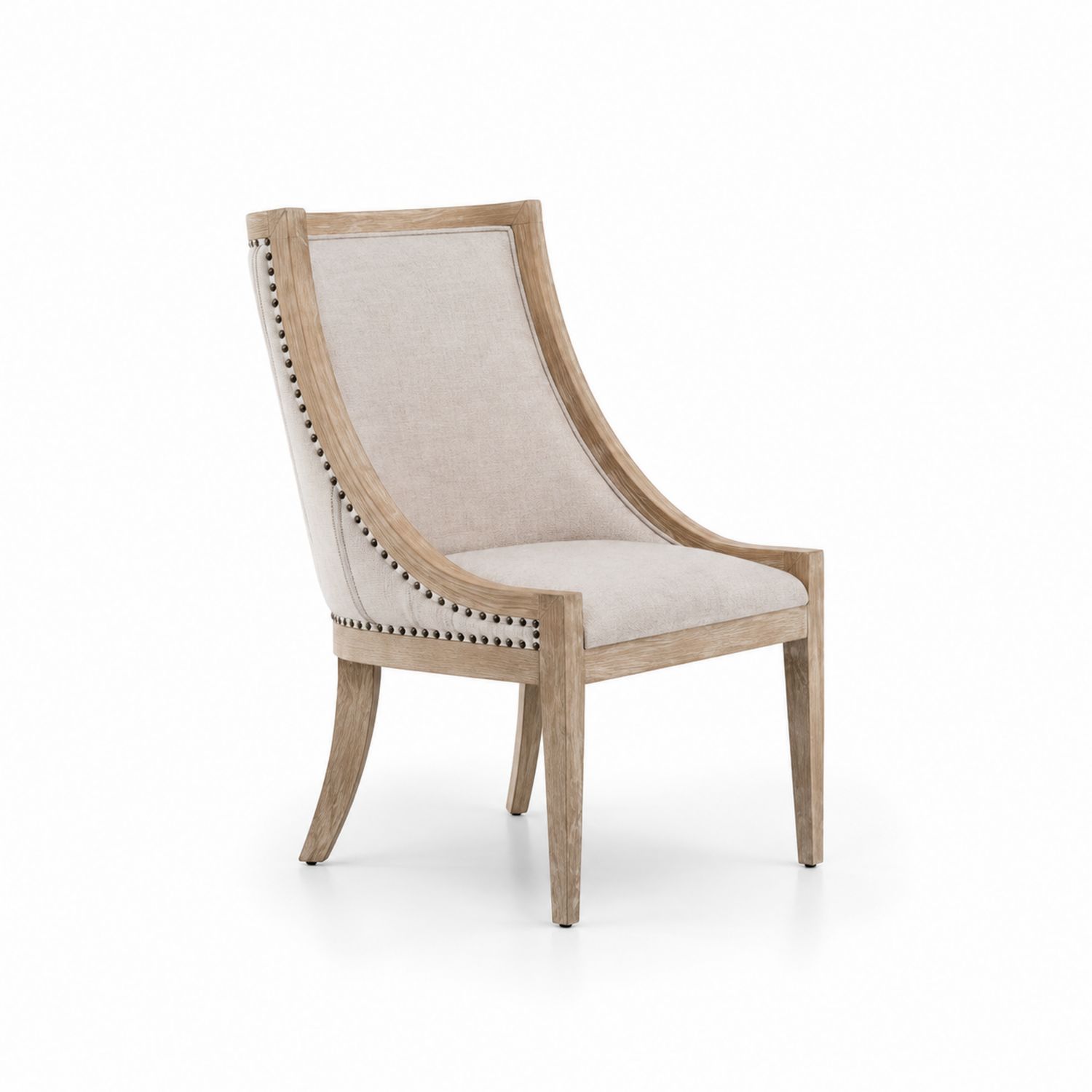 Sedia in legno massello con rivestimento in lino beige-Lumveron