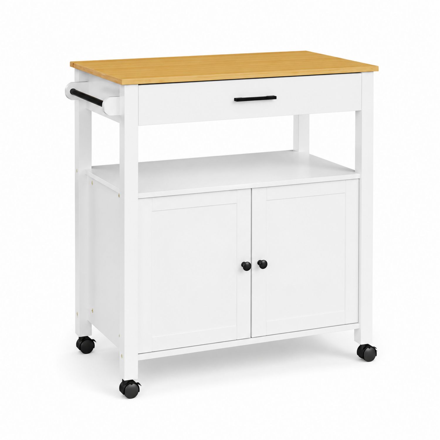 Carrello da Cucina in Legno di Pino e MDF con Ruote, Bianco/Naturale-Lumveron