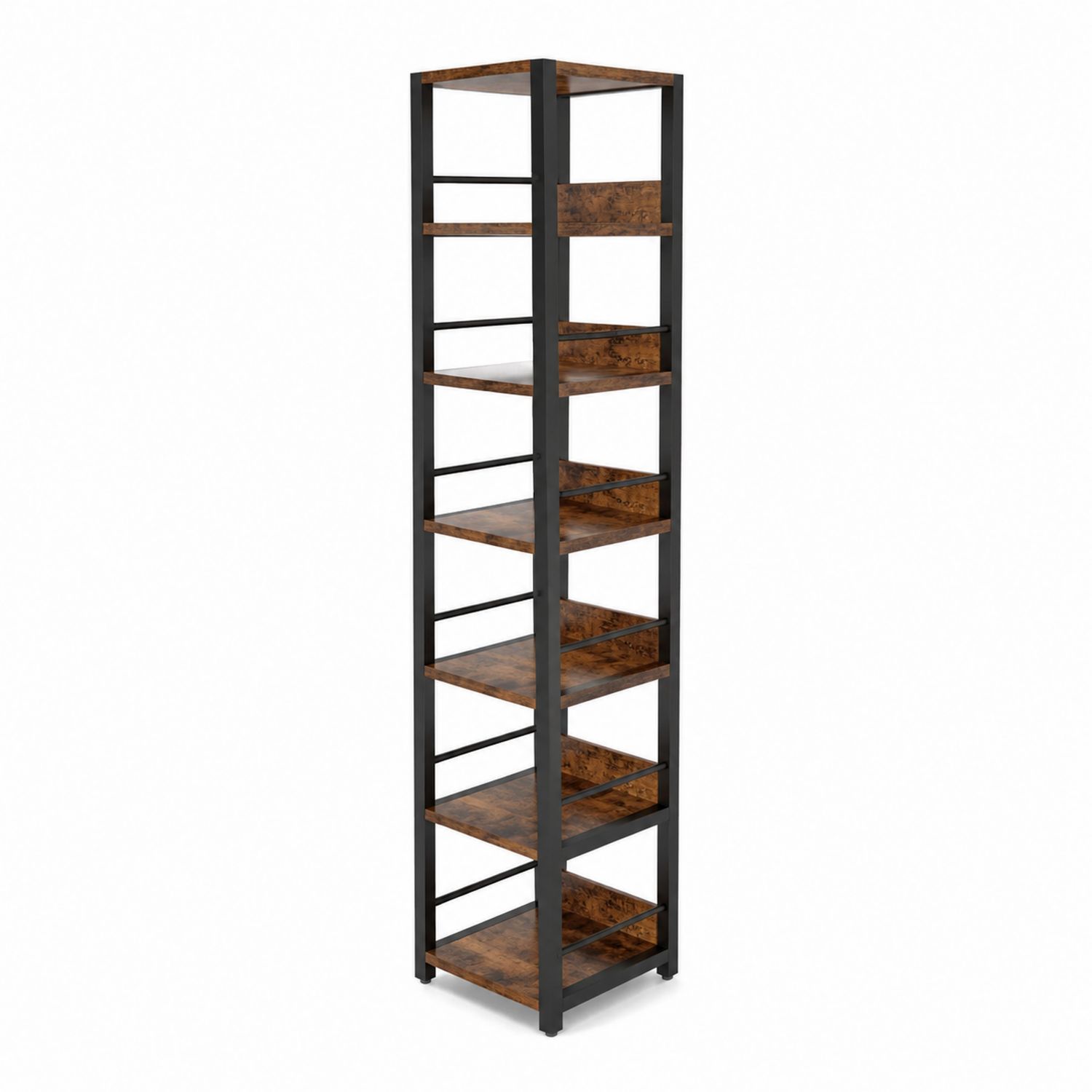 Libreria a colonna in Legno MDF e Metallo verniciato nero, 8 Ripiani, 185x30x30 cm-Lumveron