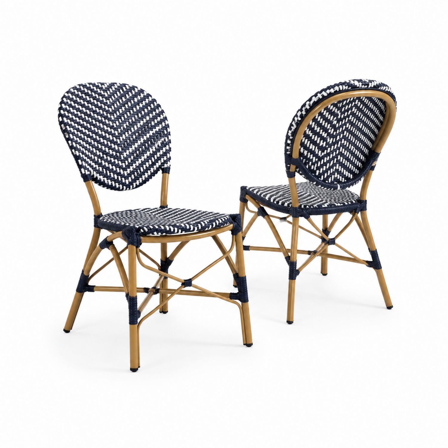 Set di Sedie in Rattan Sintetico Blu e Bianco con Struttura in Alluminio-Lumveron