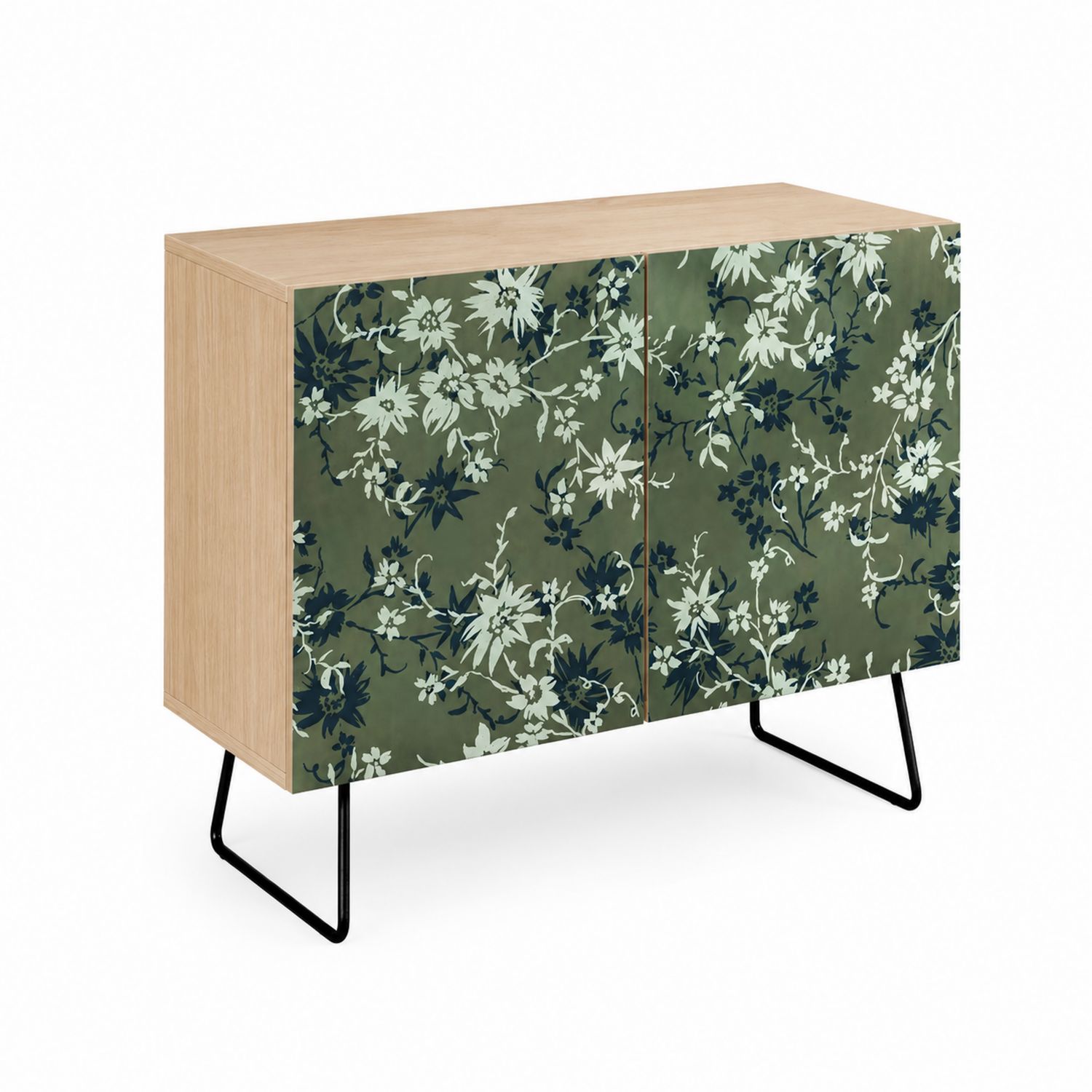 Credenza in Legno con Ante Floreali in MDF 80x35x70 cm-Lumveron