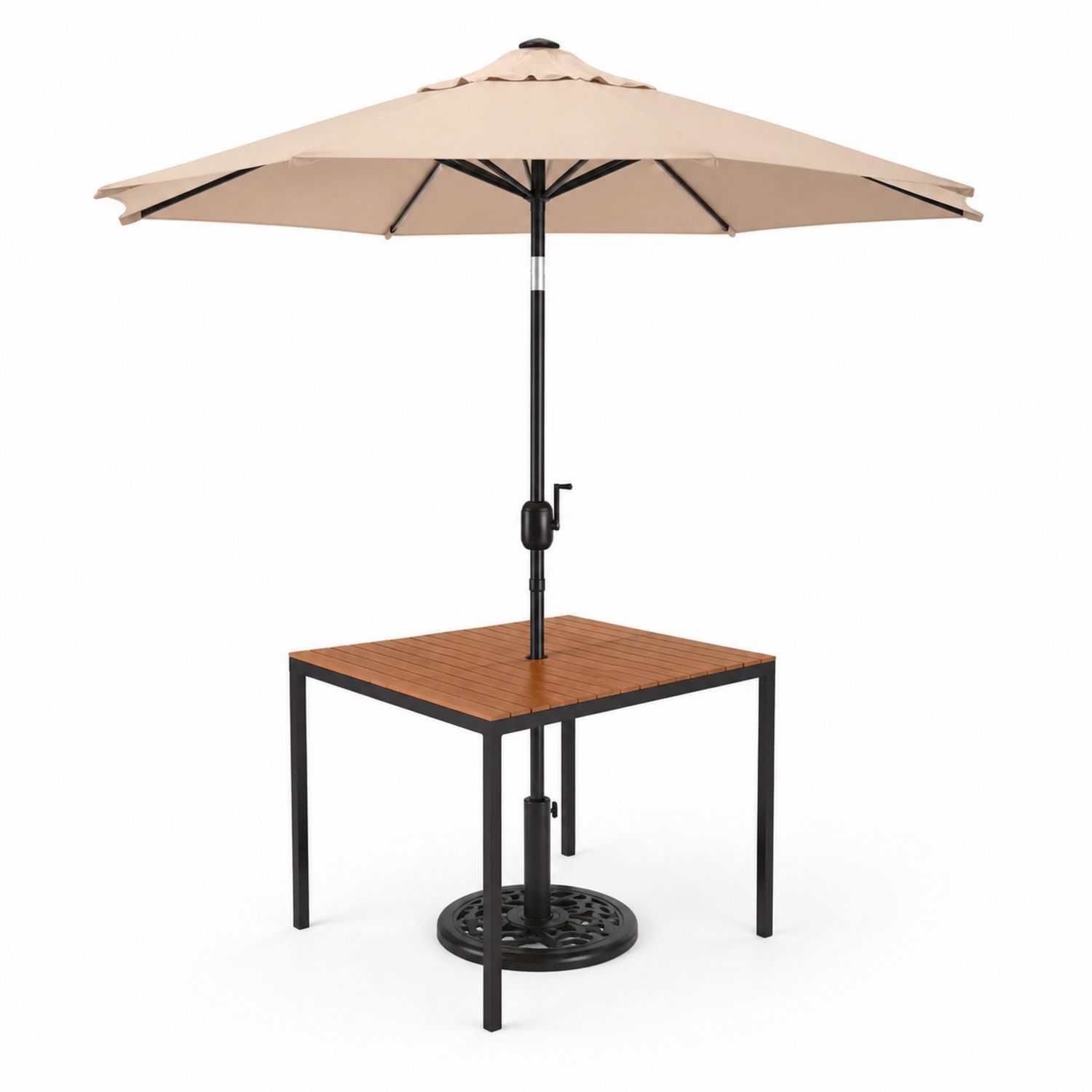 Tavolo da esterno in metallo con ombrellone regolabile 90x90 cm-Lumveron