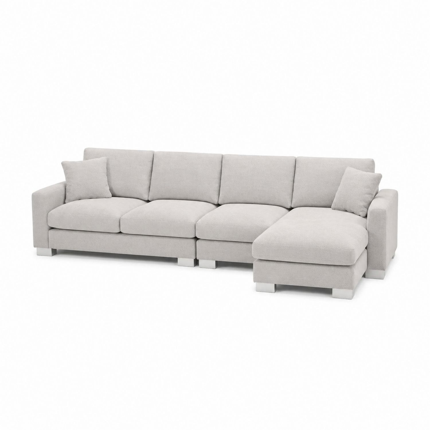 Divano angolare in tessuto poliestere grigio chiaro con chaise longue-Lumveron
