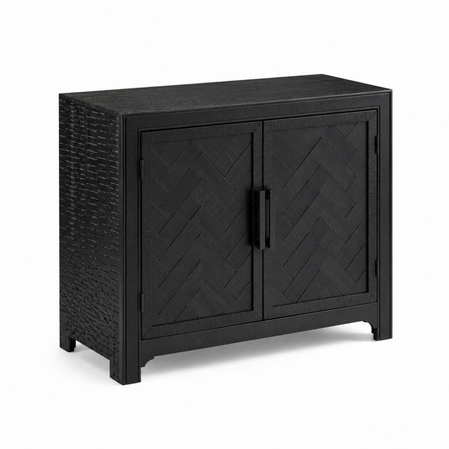 Credenza in legno massello con due ante Nero 90x40x75 cm-Lumveron