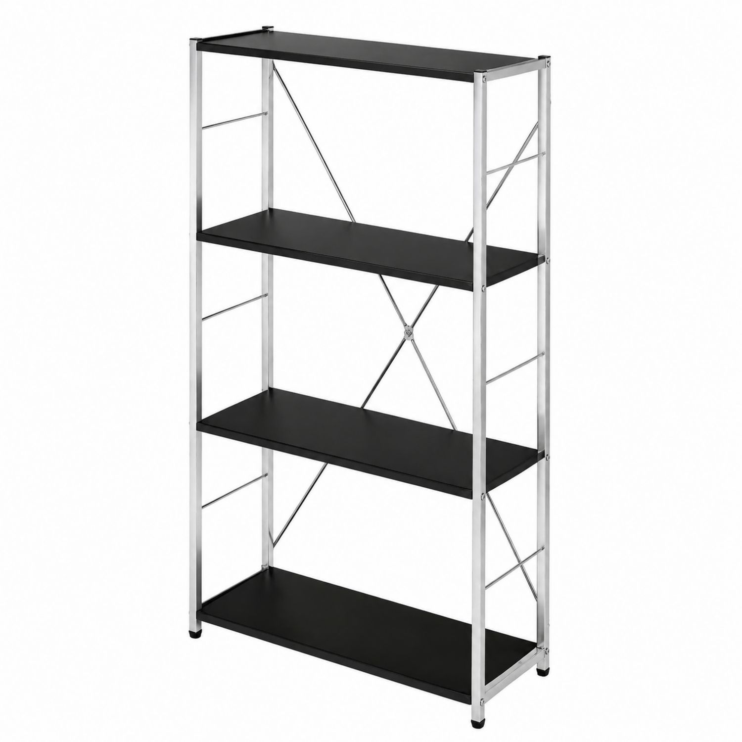 Scaffale in Metallo con Ripiani in MDF Nero 4 Livelli 60x30x130 cm-Lumveron