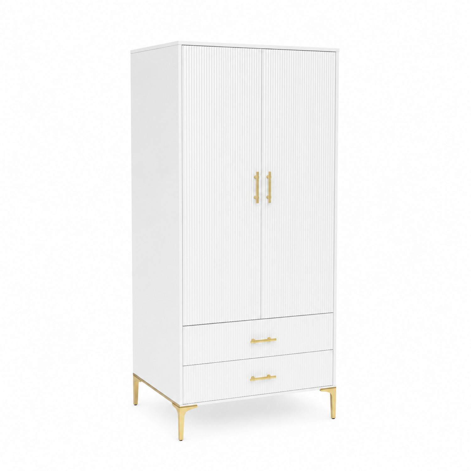 Armadio bianco con ante e cassetti in MDF e metallo-Lumveron