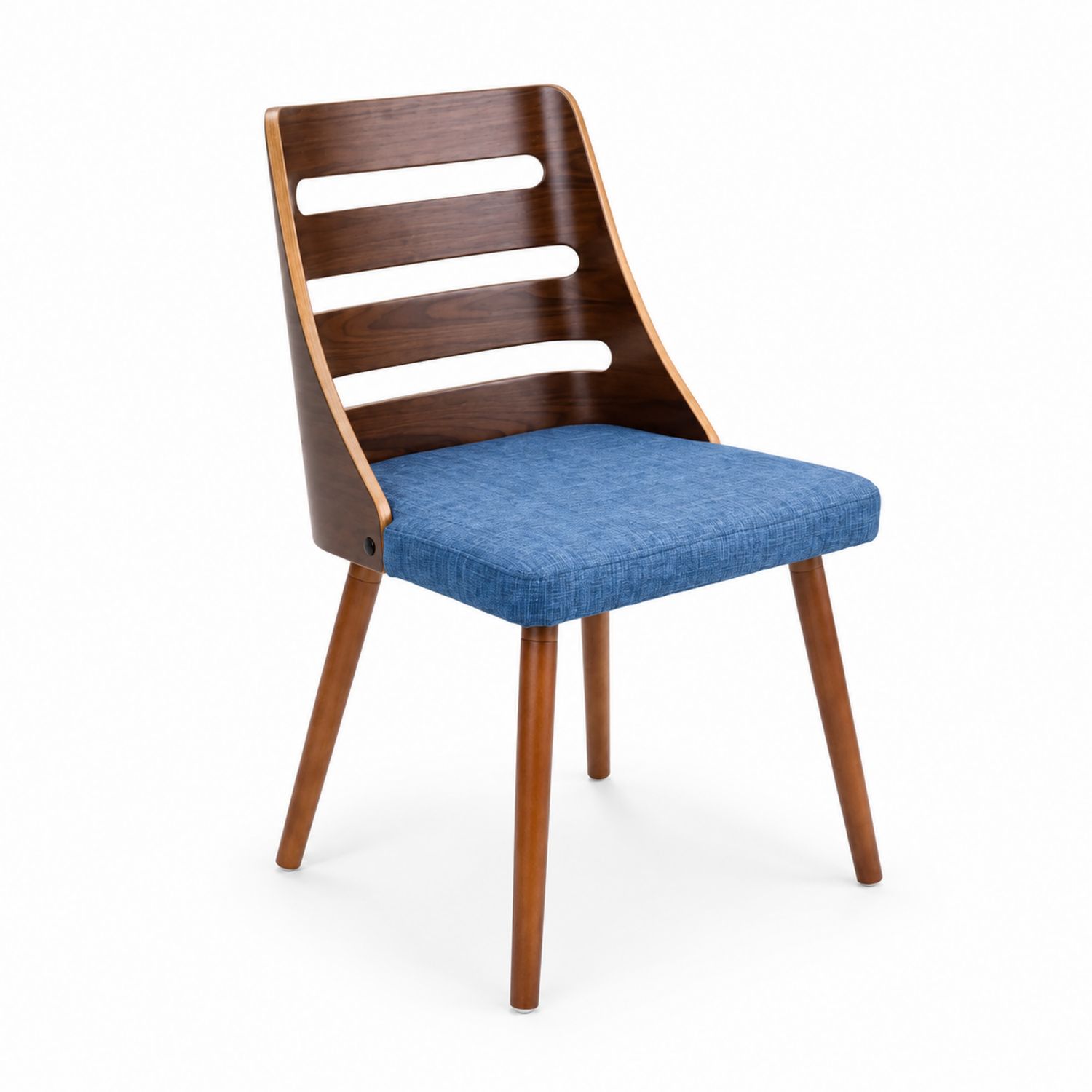 Sedia in legno con seduta in tessuto blu-Lumveron