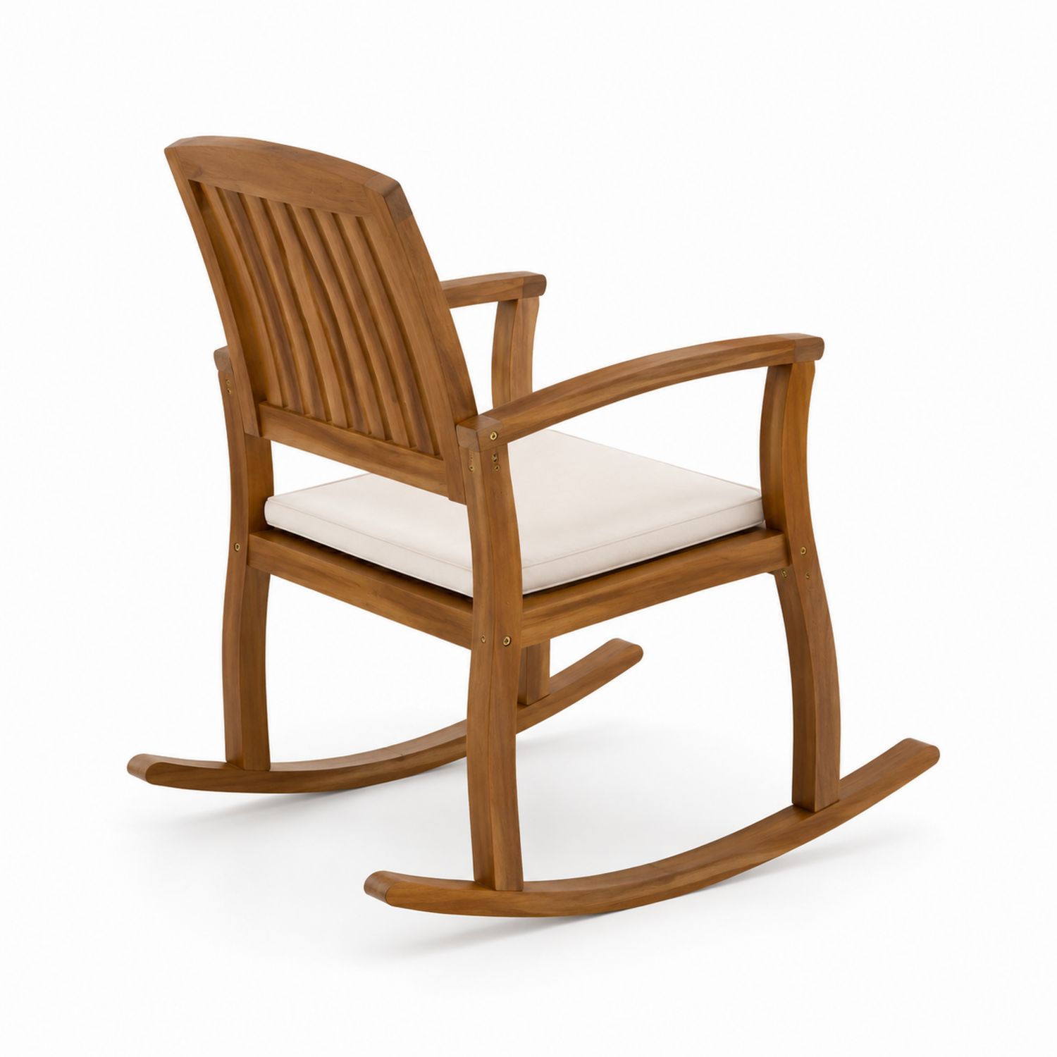 Sedia a dondolo in teak con cuscino impermeabile-Lumveron