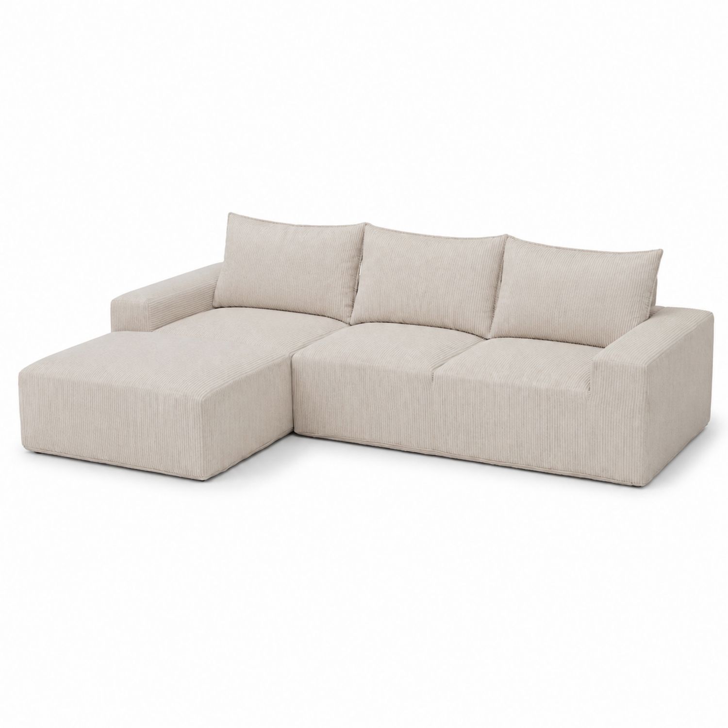 Divano angolare in velluto a coste con chaise longue beige-Lumveron