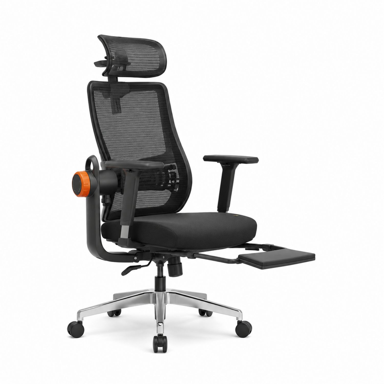 Sedia ergonomica in metallo con schienale in rete e poggiapiedi nero-Lumveron