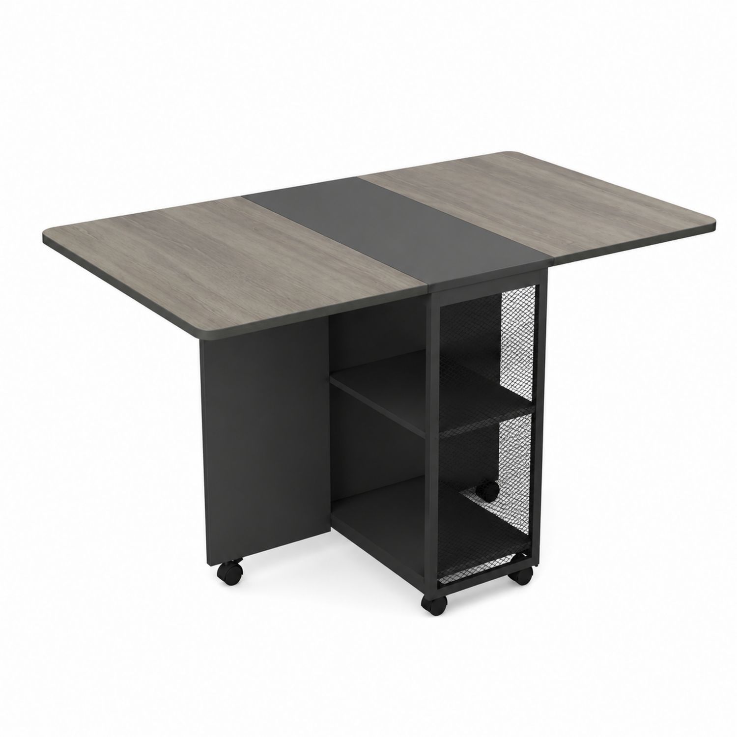 Tavolo Pieghevole con Ruote in Legno e Metallo Grigio/Nero-Lumveron