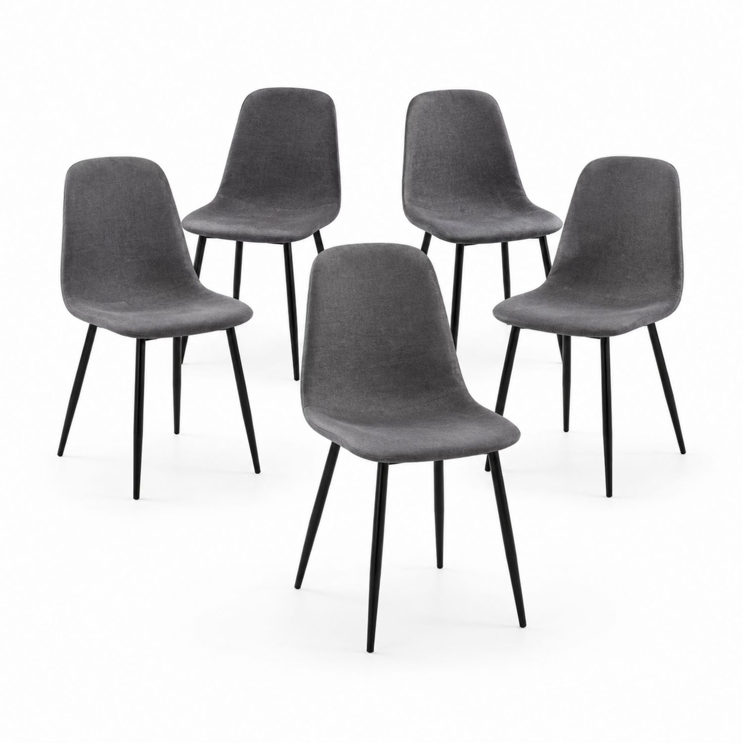 Set di 5 Sedie in Tessuto Grigio con Gambe in Metallo-Lumveron