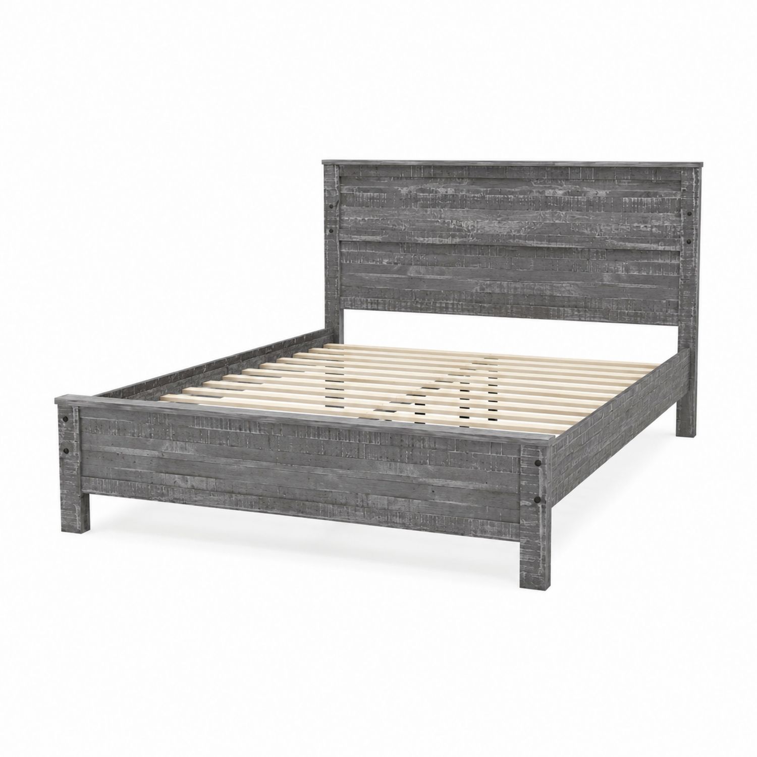 Letto matrimoniale in legno massello grigio, 200x160 cm-Lumveron