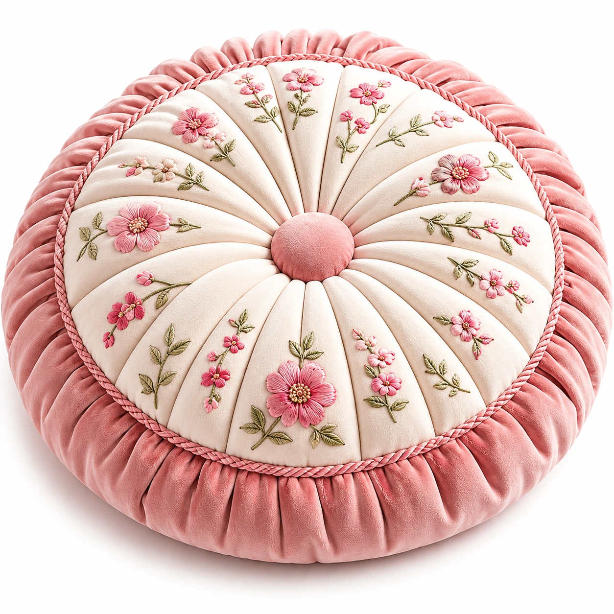 Cuscino Decorativo Rotondo Ricamato Floreale Rosa-HOMEVETRA