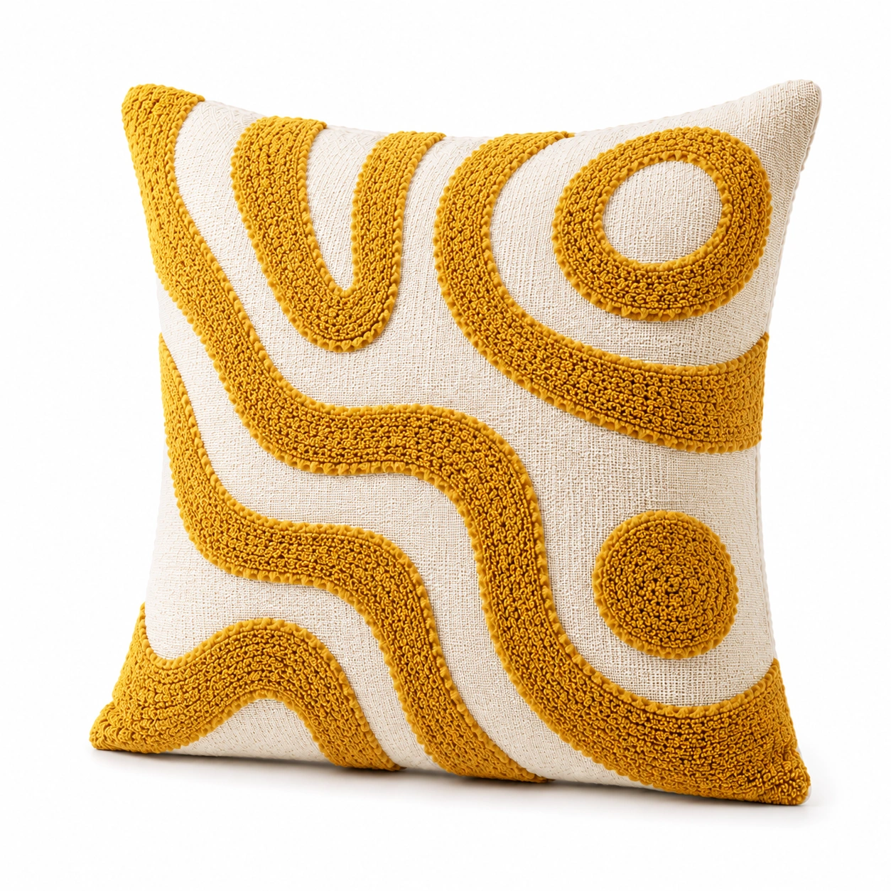 Cuscino Decorativo con Motivo Geometrico in Giallo e Bianco-JORQELVIN