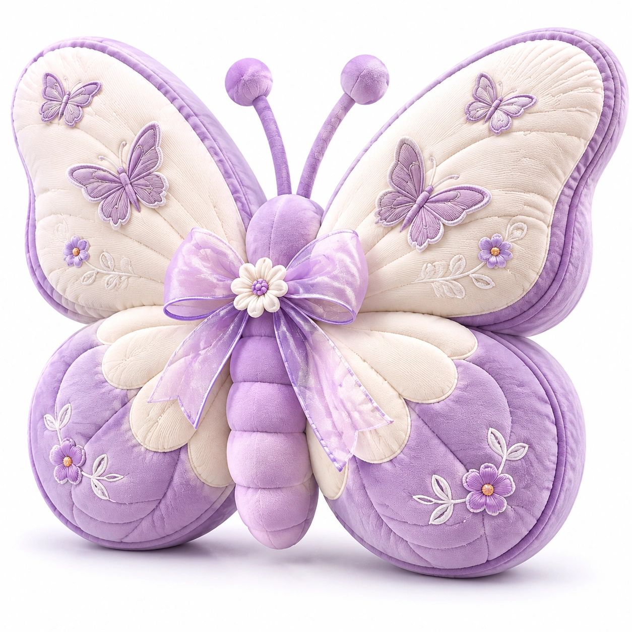 Cuscino Decorativo Farfalla Ricamato Lilla e Crema-JORQELVIN