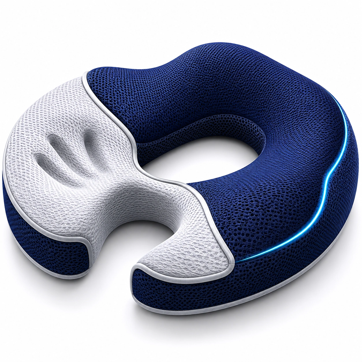 Cuscino Ortopedico Ergonomico da Viaggio Blu e Bianco-JORQELVIN